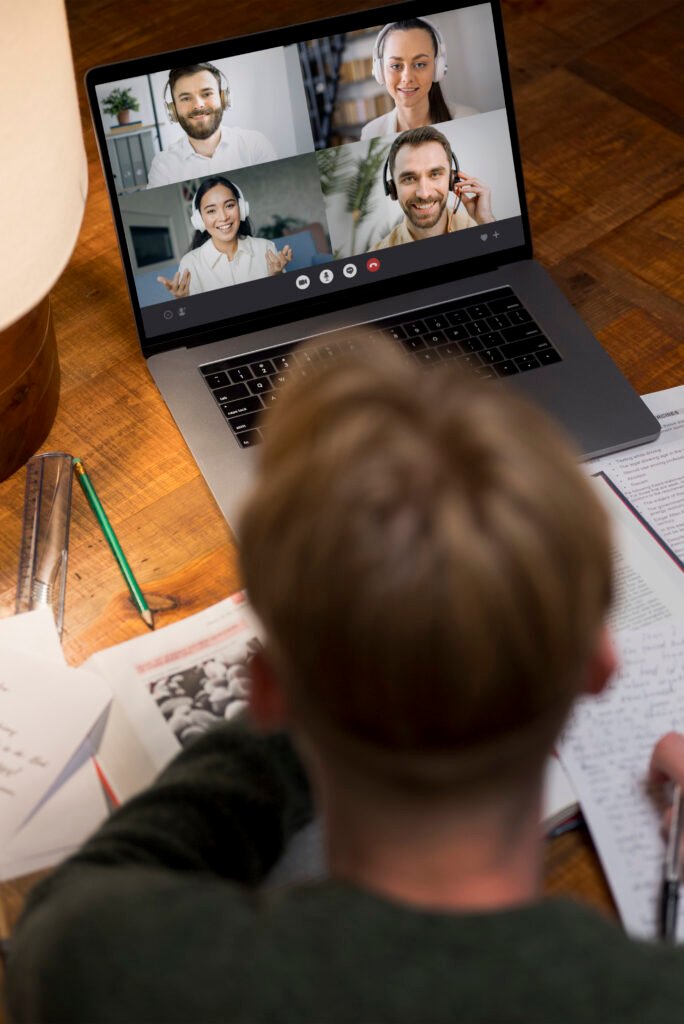 young man learning virtual classroom
